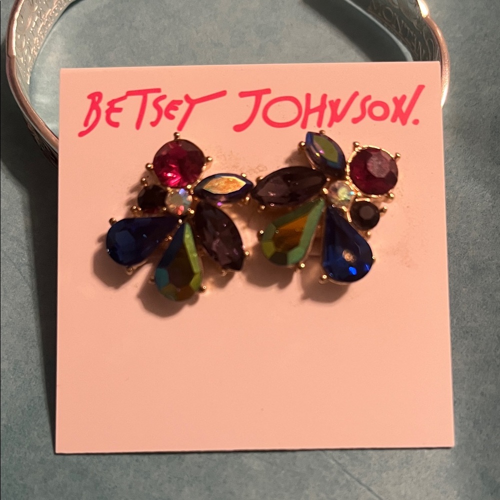 Betsey Johnson Jewel-Toned Cluster Earrings